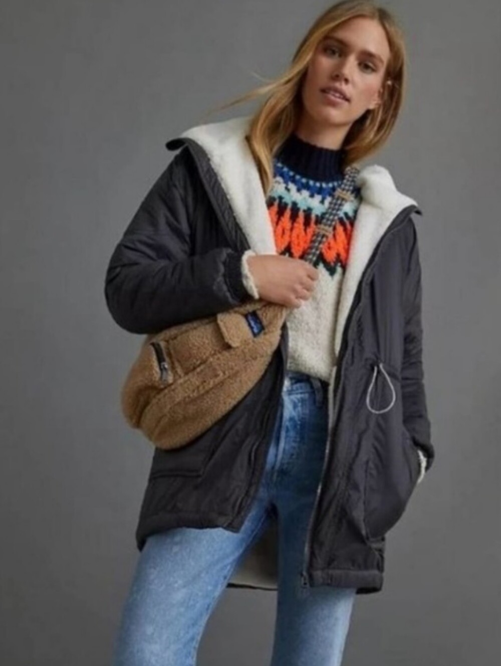 EUC Anthropologie Allyson Sherpa Lined Jacket in Black